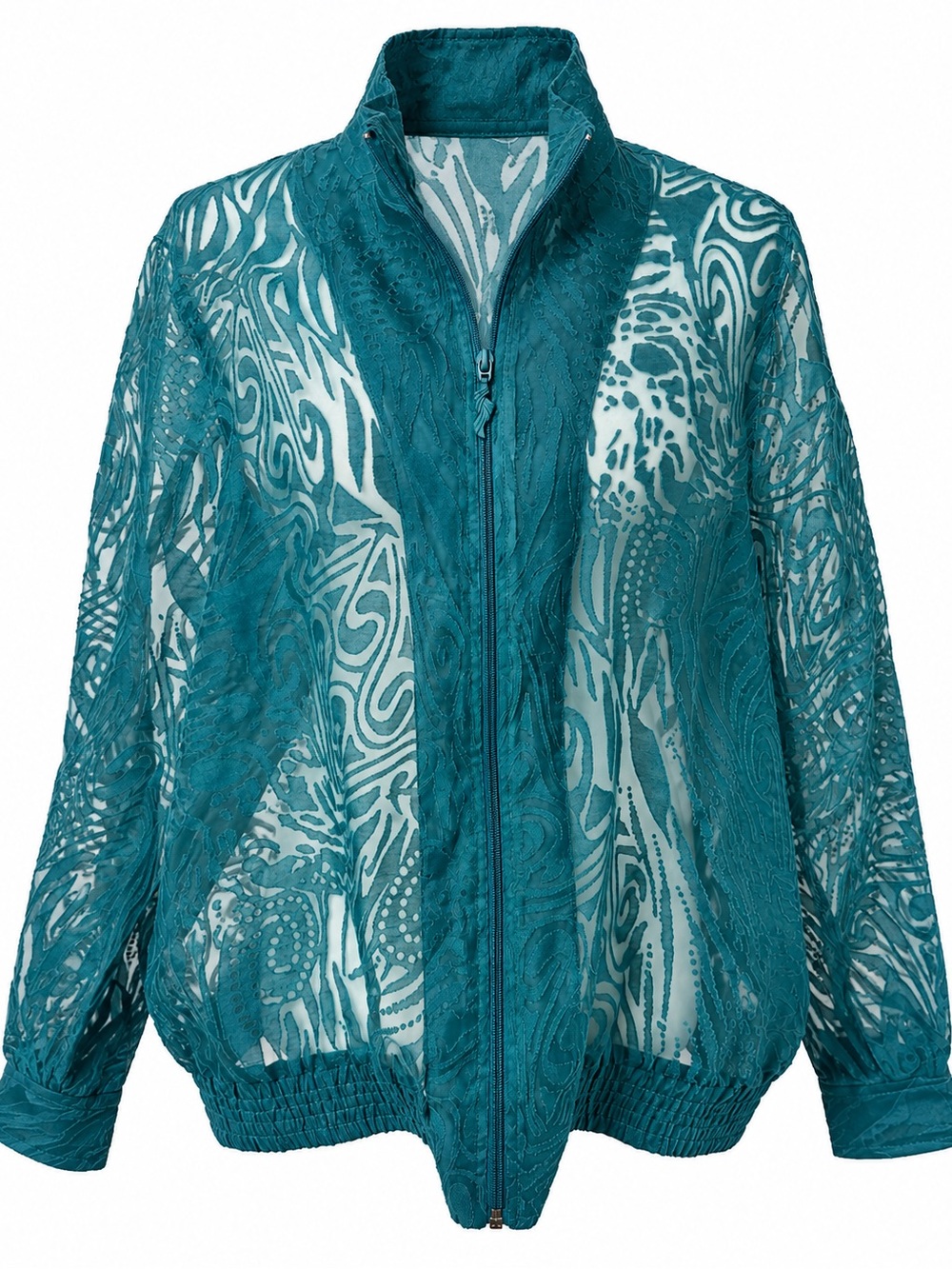 Draper’s & Damon’s Teal Sheer Textured Zip Jacket Size L